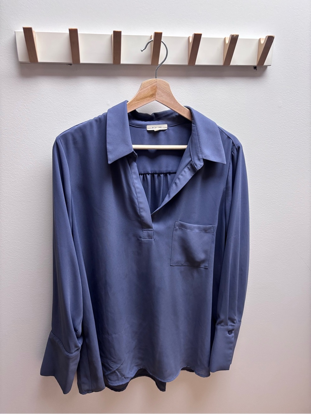 Slate Blue Long Sleeve V-Neck Blouse